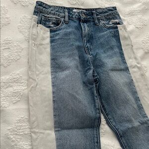 Blue and White Straight Jeans